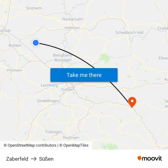 Zaberfeld to Süßen map