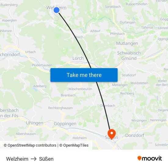 Welzheim to Süßen map