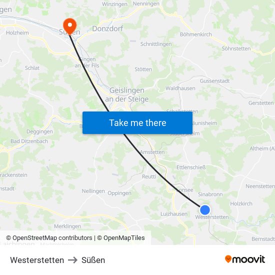 Westerstetten to Süßen map