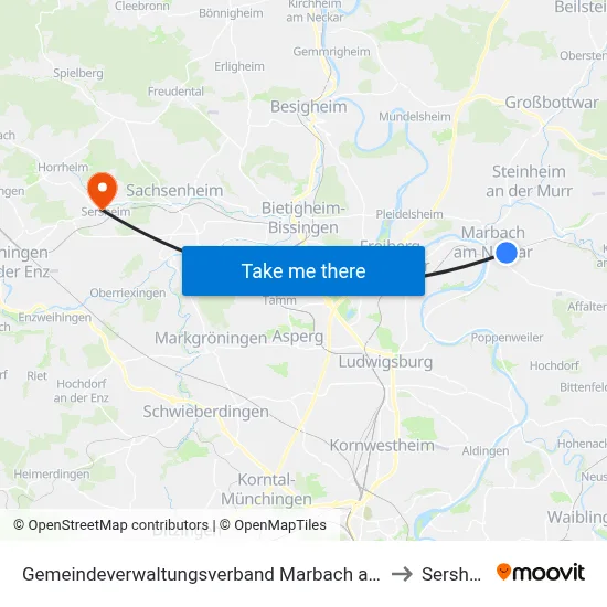 Gemeindeverwaltungsverband Marbach am Neckar to Sersheim map