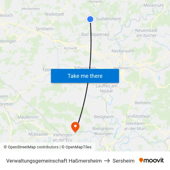 Verwaltungsgemeinschaft Haßmersheim to Sersheim map