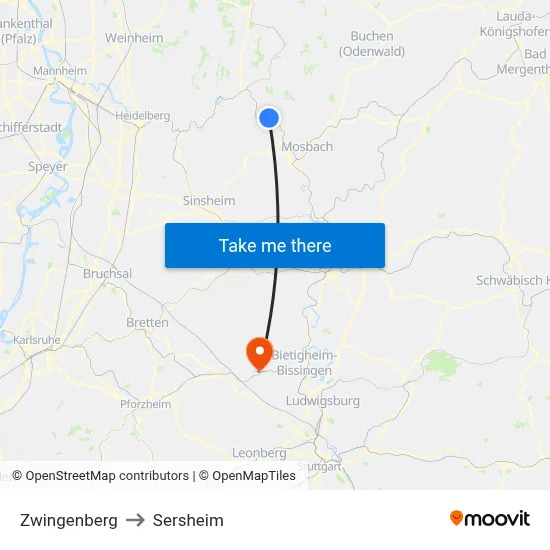 Zwingenberg to Sersheim map