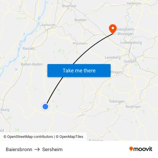 Baiersbronn to Sersheim map