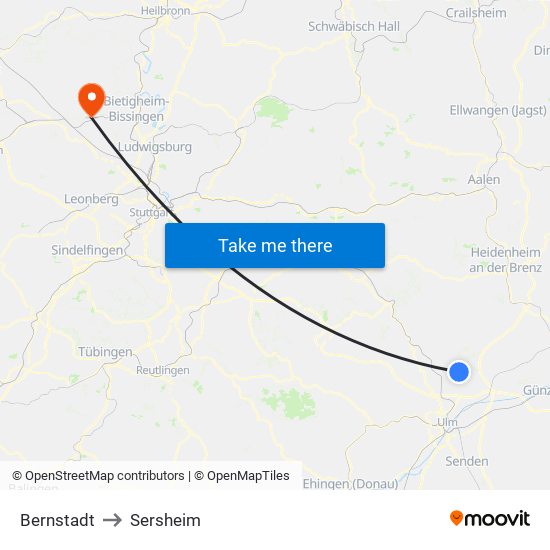 Bernstadt to Sersheim map