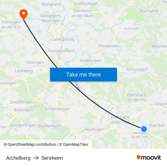 Aichelberg to Sersheim map