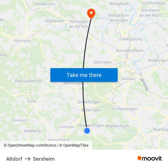 Altdorf to Sersheim map