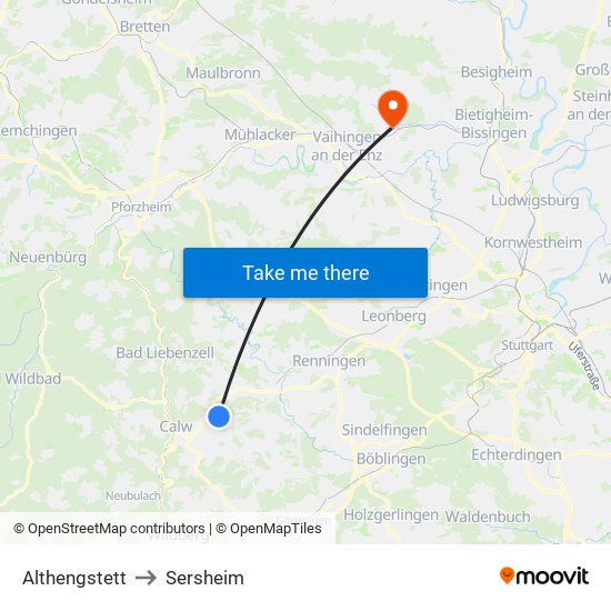 Althengstett to Sersheim map