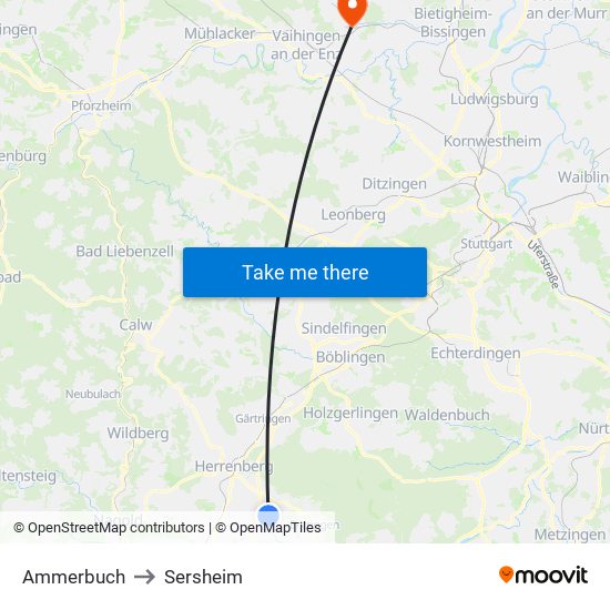 Ammerbuch to Sersheim map