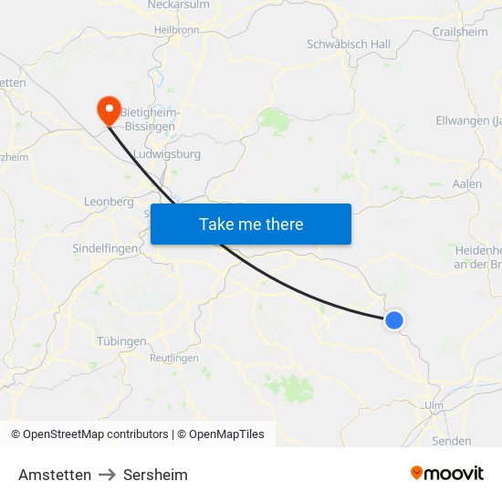 Amstetten to Sersheim map