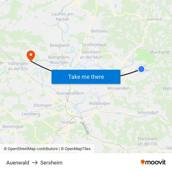 Auenwald to Sersheim map