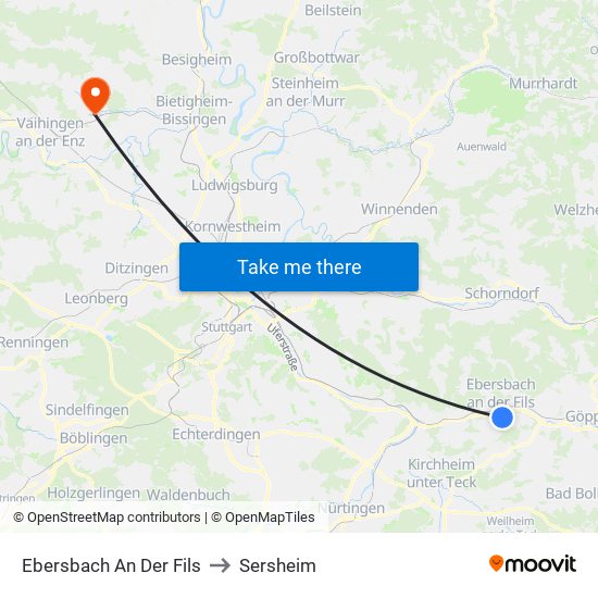 Ebersbach An Der Fils to Sersheim map