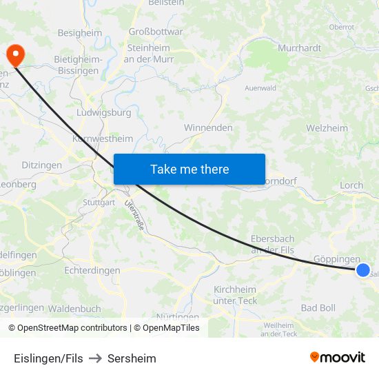 Eislingen/Fils to Sersheim map