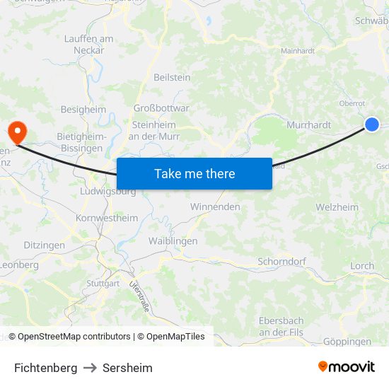 Fichtenberg to Sersheim map