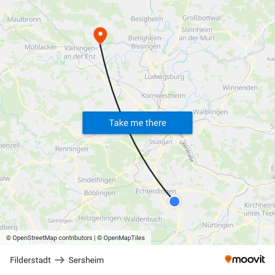 Filderstadt to Sersheim map