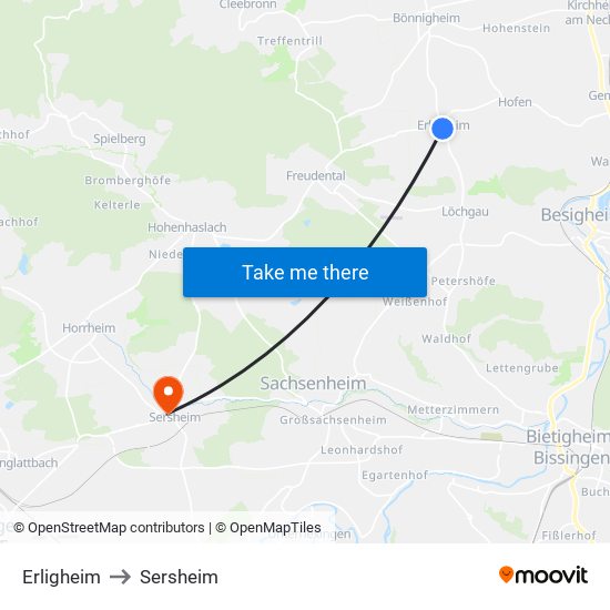Erligheim to Sersheim map