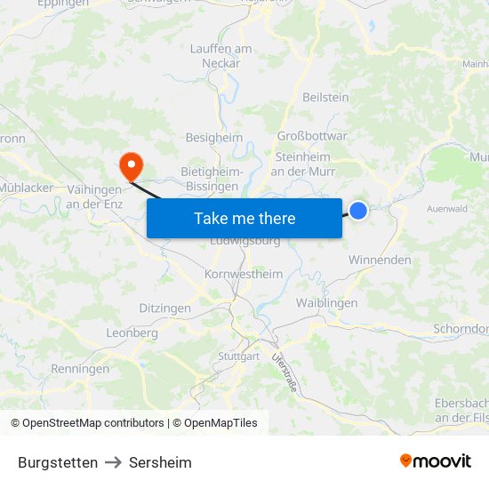Burgstetten to Sersheim map