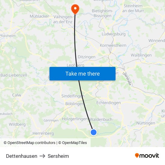 Dettenhausen to Sersheim map