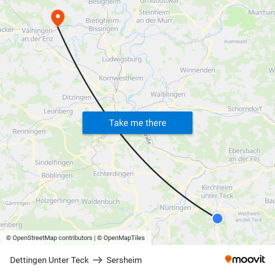 Dettingen Unter Teck to Sersheim map