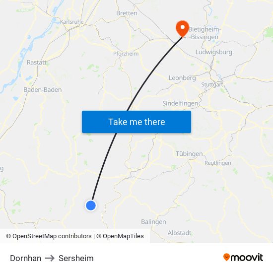 Dornhan to Sersheim map