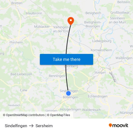 Sindelfingen to Sersheim map