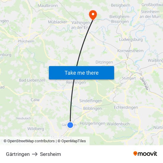 Gärtringen to Sersheim map