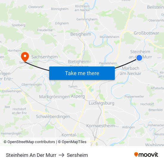 Steinheim An Der Murr to Sersheim map