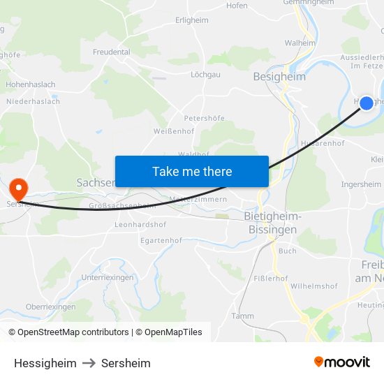 Hessigheim to Sersheim map