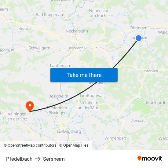 Pfedelbach to Sersheim map