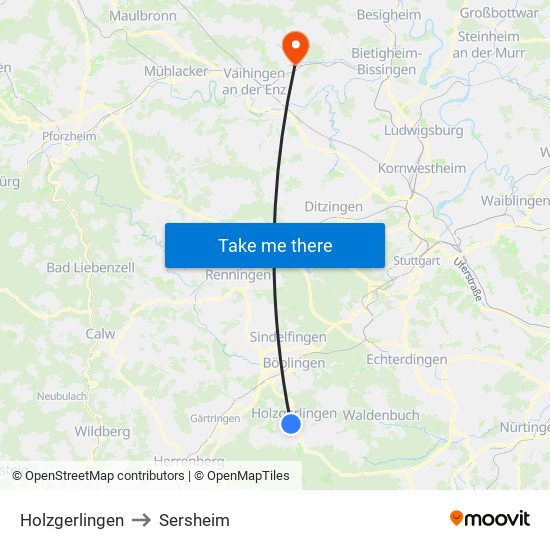 Holzgerlingen to Sersheim map