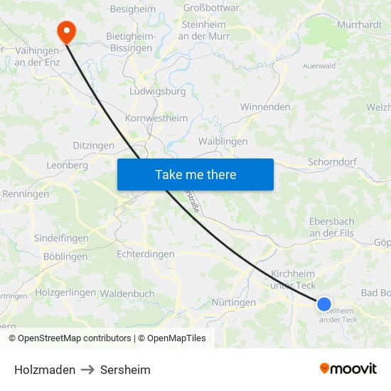 Holzmaden to Sersheim map