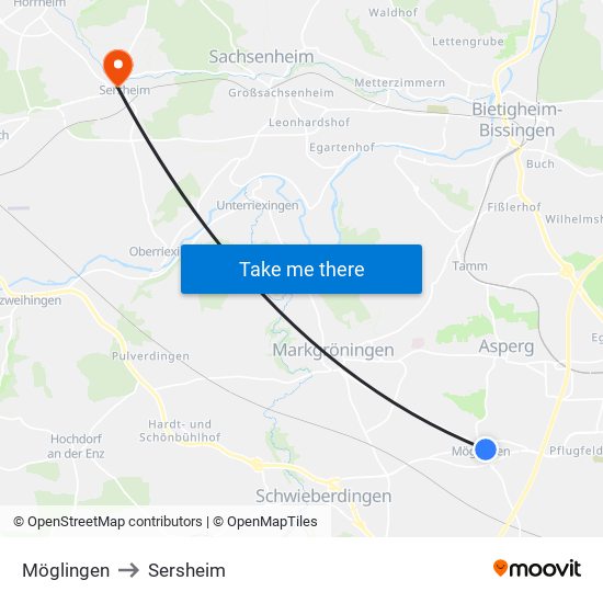 Möglingen to Sersheim map