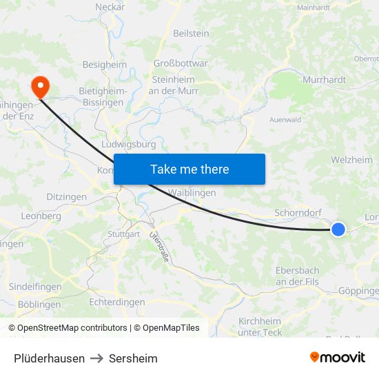 Plüderhausen to Sersheim map