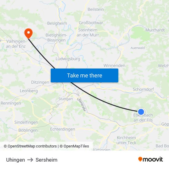 Uhingen to Sersheim map