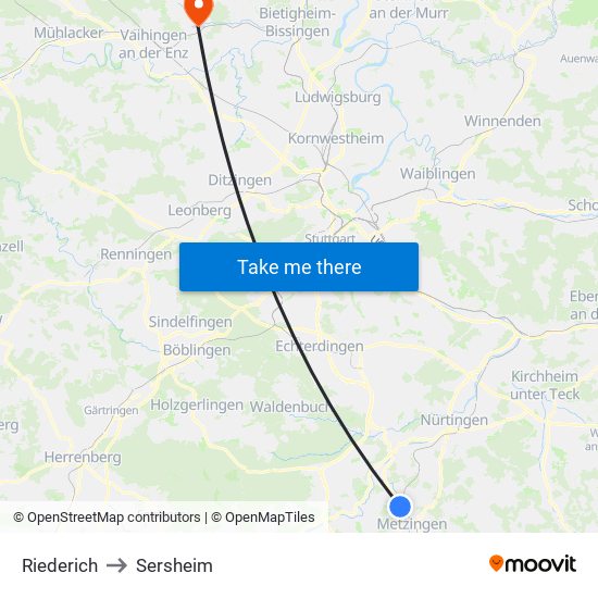 Riederich to Sersheim map