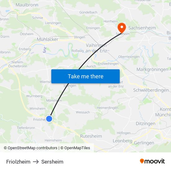 Friolzheim to Sersheim map