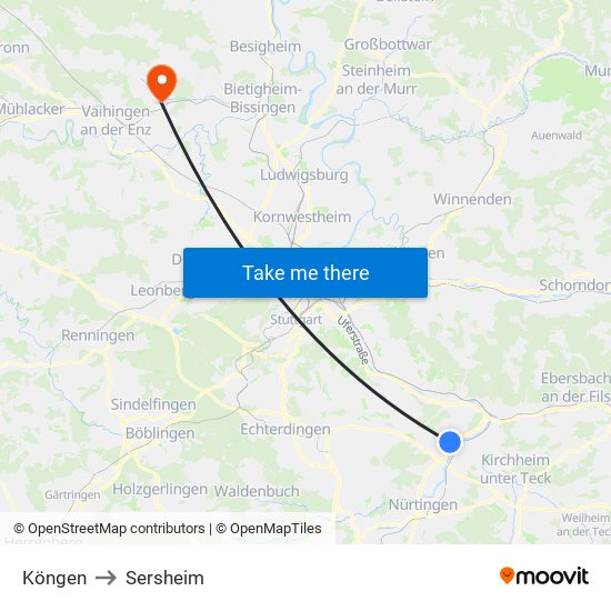 Köngen to Sersheim map
