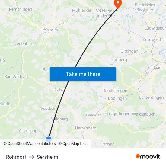 Rohrdorf to Sersheim map