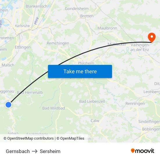 Gernsbach to Sersheim map