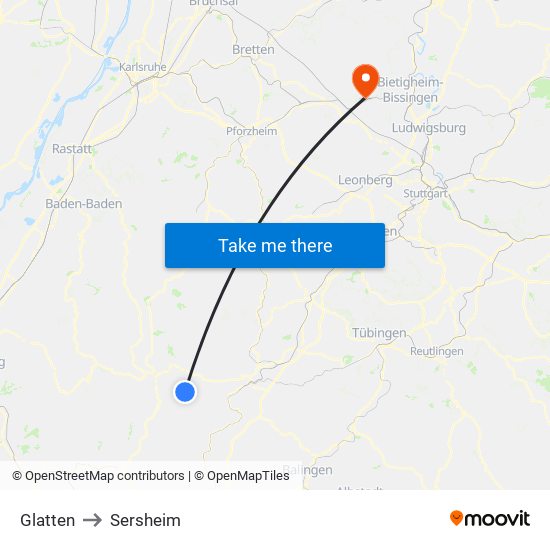 Glatten to Sersheim map