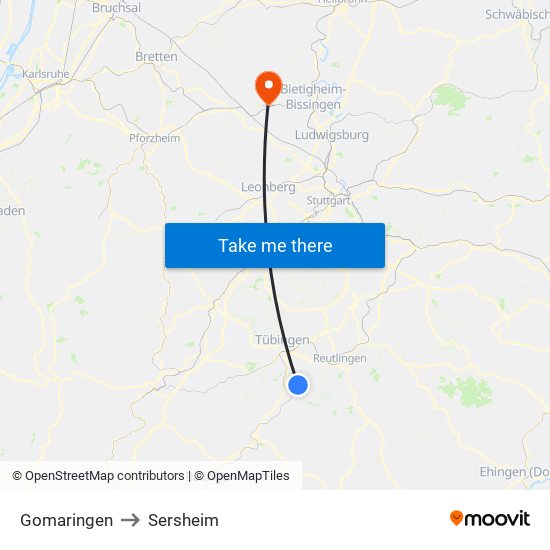 Gomaringen to Sersheim map