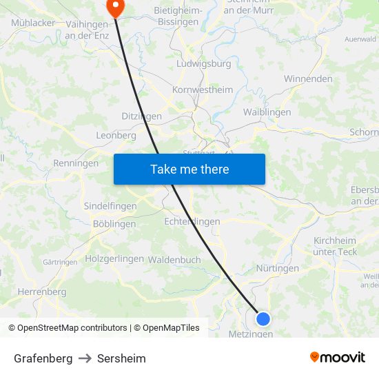 Grafenberg to Sersheim map
