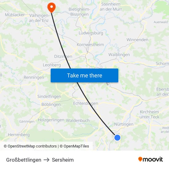 Großbettlingen to Sersheim map