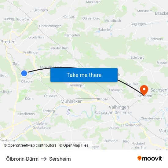Ölbronn-Dürrn to Sersheim map