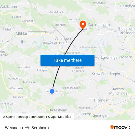 Weissach to Sersheim map