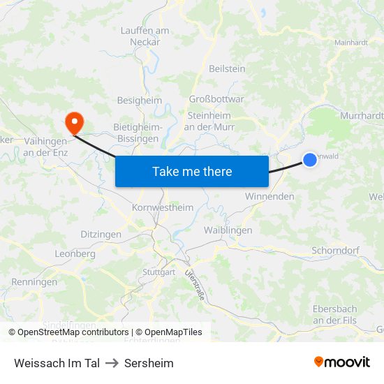 Weissach Im Tal to Sersheim map