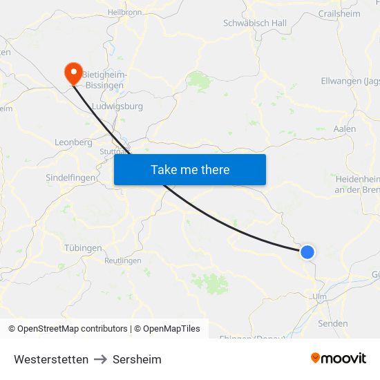 Westerstetten to Sersheim map