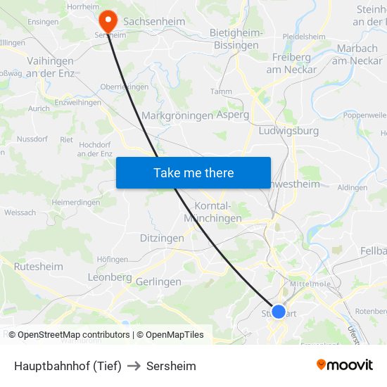 Hauptbahnhof (Tief) to Sersheim map