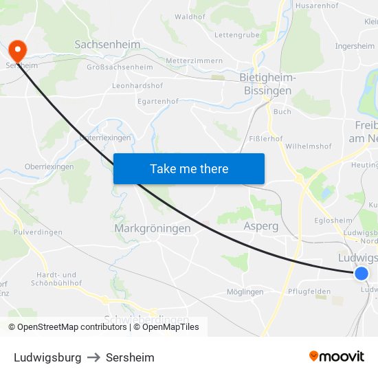 Ludwigsburg to Sersheim map