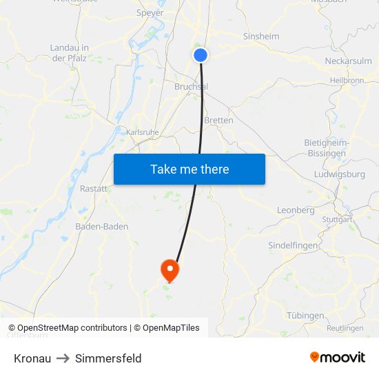 Kronau to Simmersfeld map