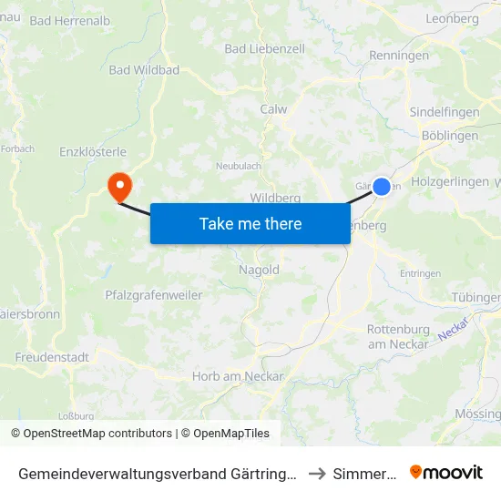 Gemeindeverwaltungsverband Gärtringen/Ehningen to Simmersfeld map